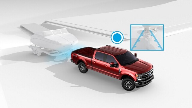 Animated video of 2020 Ford Super Duty with Pro Trailer Backup Assist in use