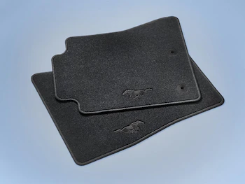 Mustang 2015-2025 2pc Black Carpeted Front Floor Mat Set 2-Piece Set with Black Pony Logo