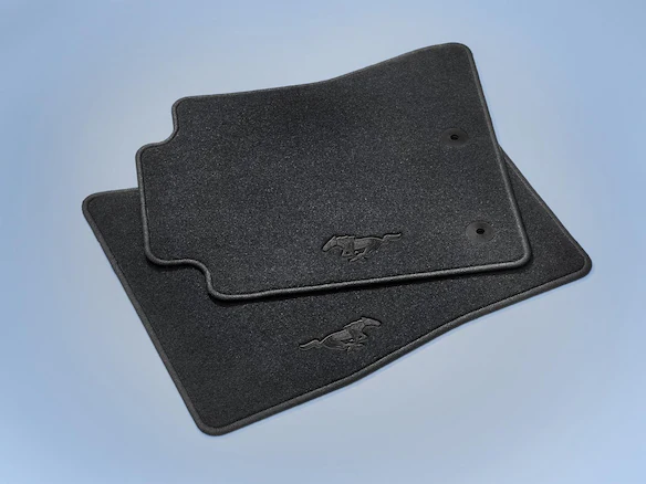 Mustang 2015-2025 2pc Black Carpeted Front Floor Mat Set 2-Piece Set with Black Pony Logo Main Image
