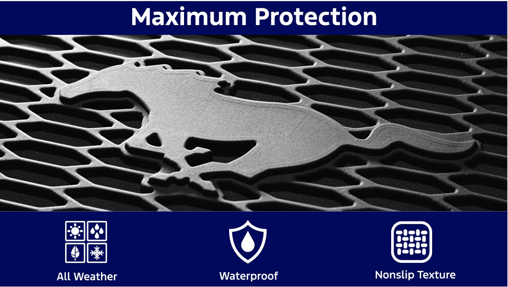Mustang 2015-2023 All-Weather Floor Liner with Pony Logo, 4-Piece