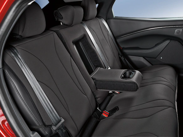 Mustang Mach-E 2021-2025 Coverking Protective Neosupreme Rear Seat Covers with Center Armrest and Cupholder in Charcoal Main Image