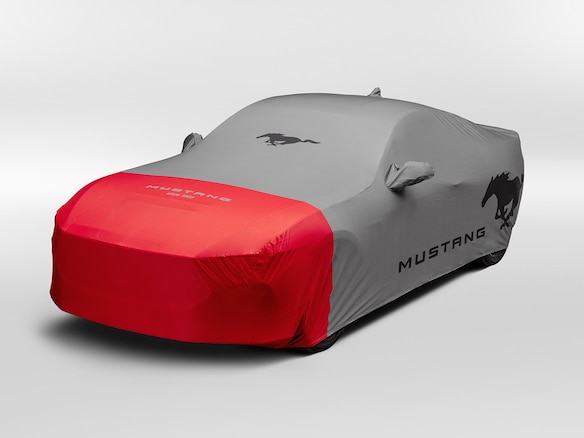 Mustang 2024-2025 Coverking® Full Vehicle Indoor Cover for GT Coupe, Low Spoiler, Gray with Red Front, Retro Grille Main Image