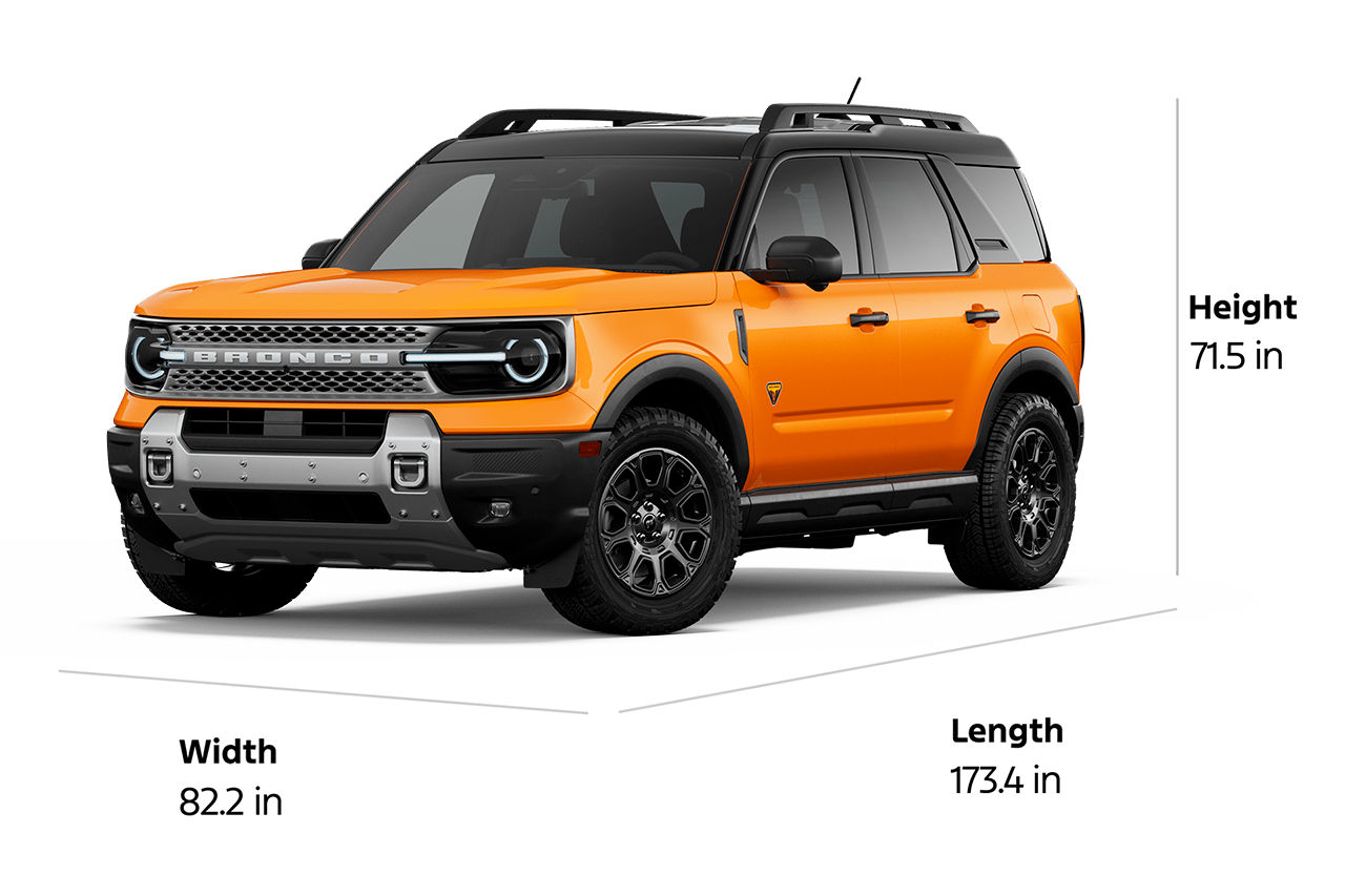 2026 Ford Bronco Sport® Badlands® model shown with dimensions drawn around the vehicle