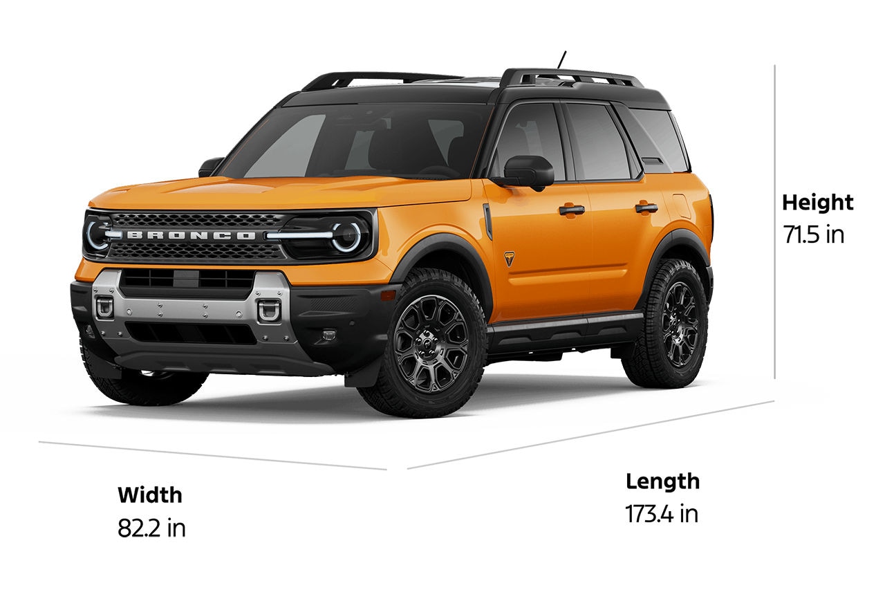 2026 Ford Bronco Sport® Badlands® model shown with dimensions drawn around the vehicle