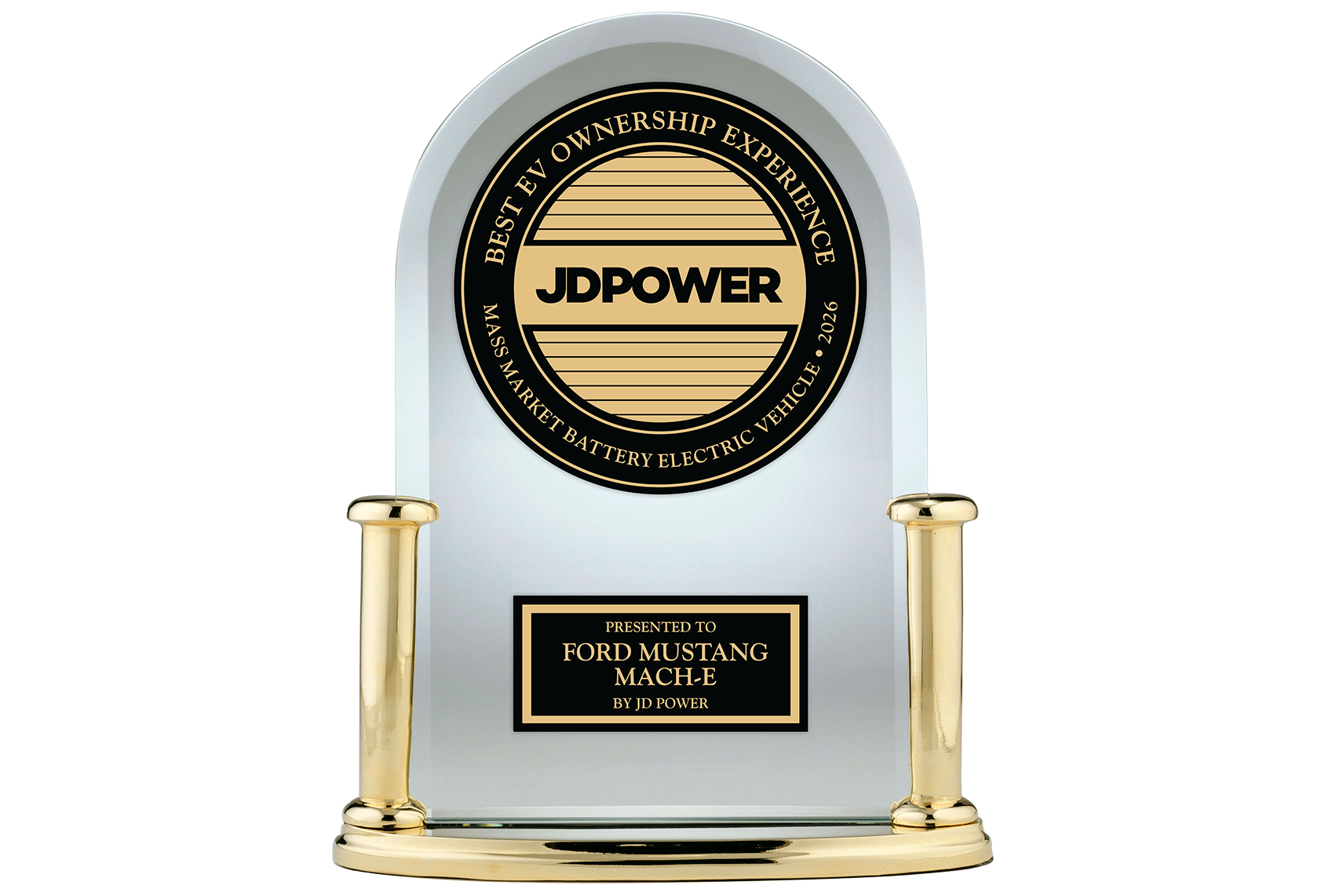 Banner awarding 2026 Ford Mustang Mach-E® JD Power Best Ownership Experience for Mainstream EVs