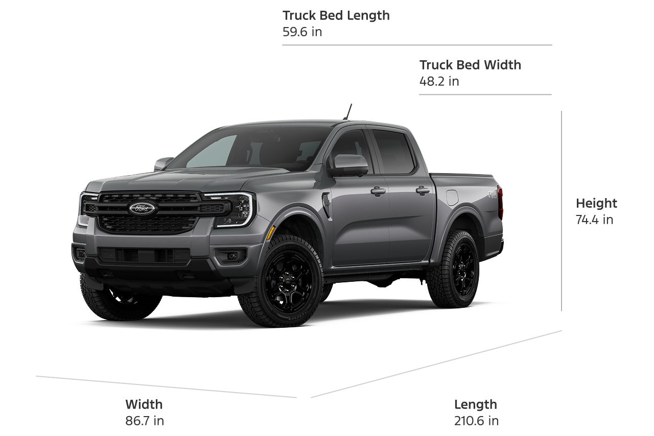 2026 Ford Ranger® Lariat® with size dimensions