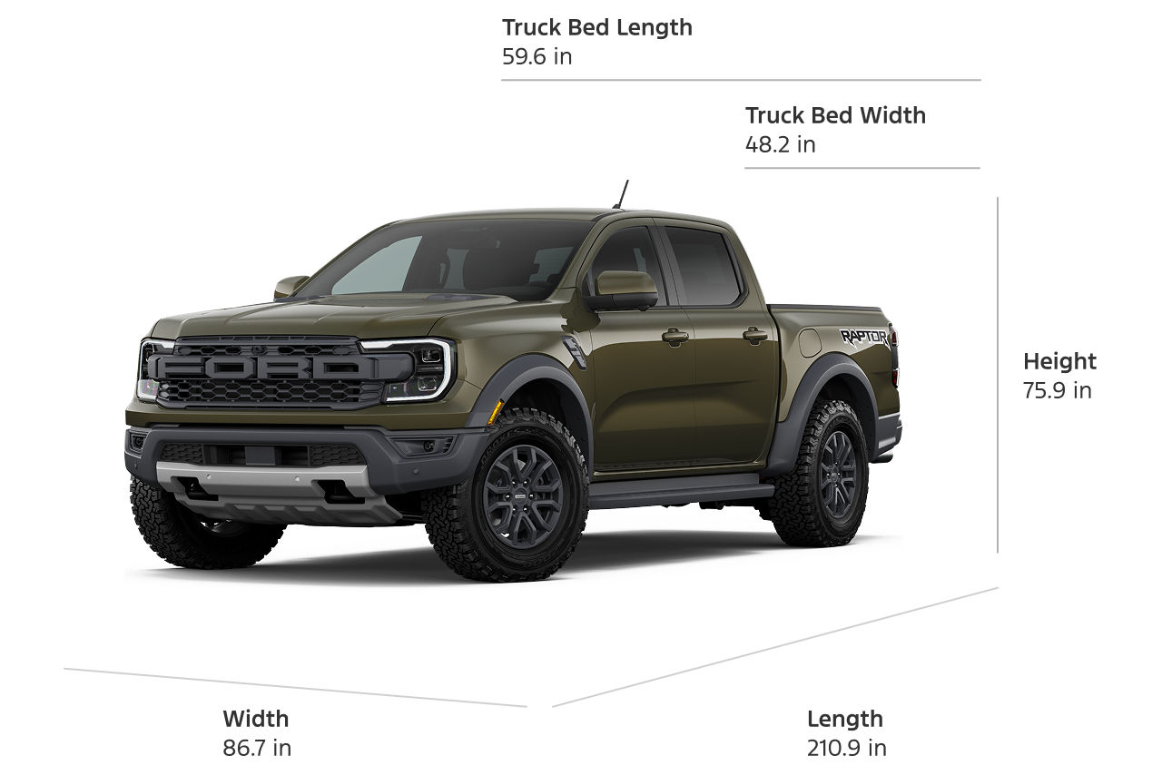 2026 Ford Ranger® Raptor® model with size dimensions