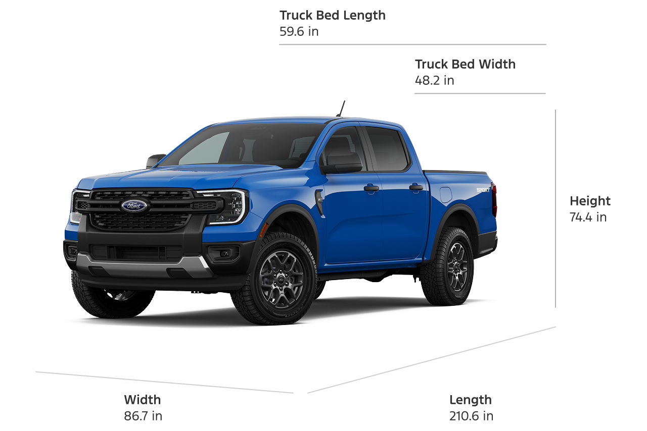 2026 Ford Ranger® XLT model with size dimensions