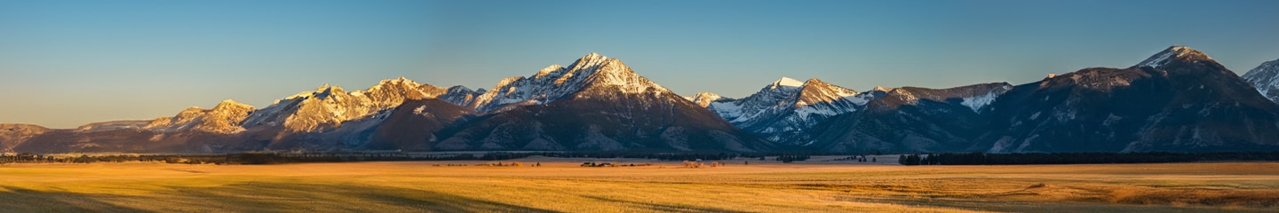 Panoramic mountain range at sunset