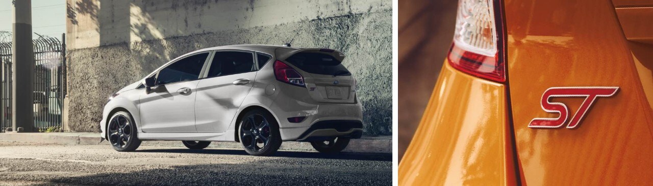 Fiesta ST 2019 estacionado y con emblema en primer plano