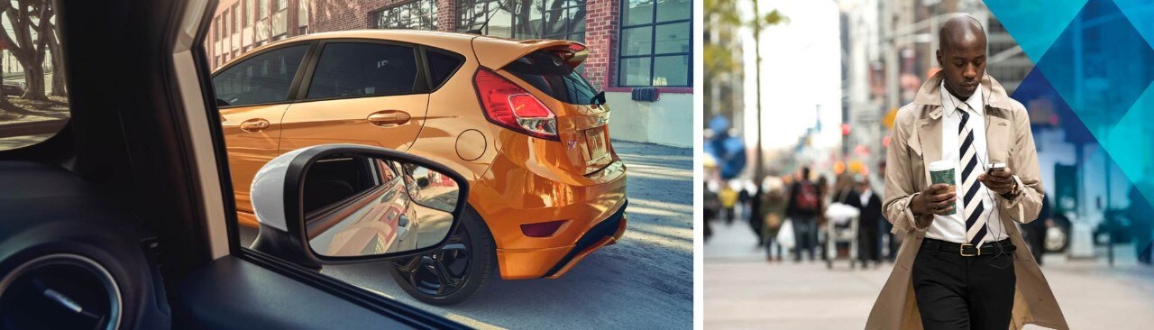 2019 Fiesta ST parked and man using Ford Pass