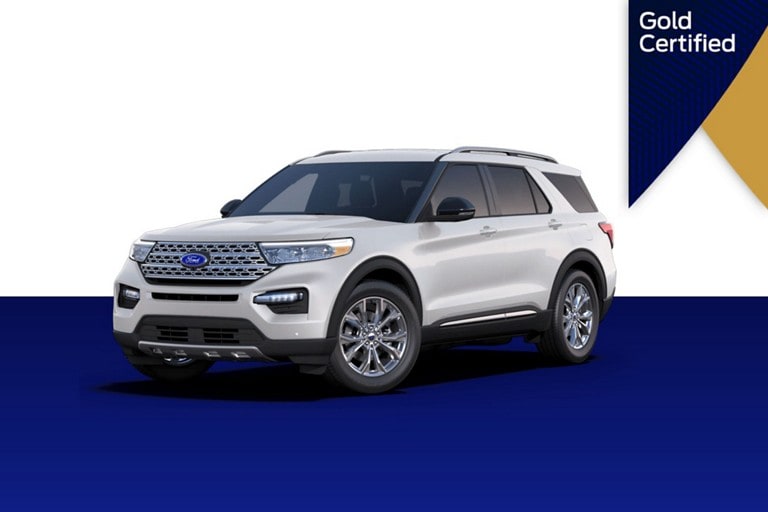 Ford Explorer next to a Gold Certified banner