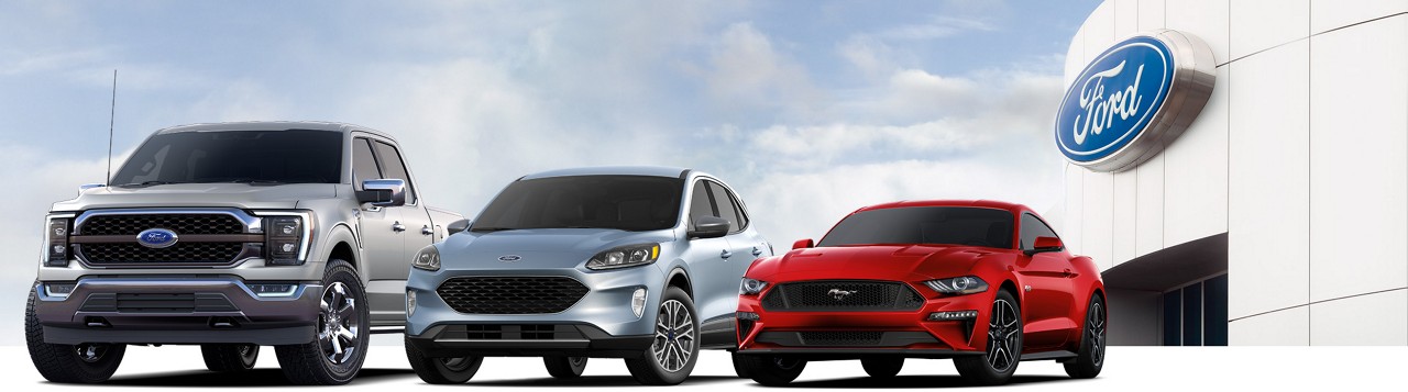 Se muestra una Camioneta Ford, una SUV y una Ford Mustang