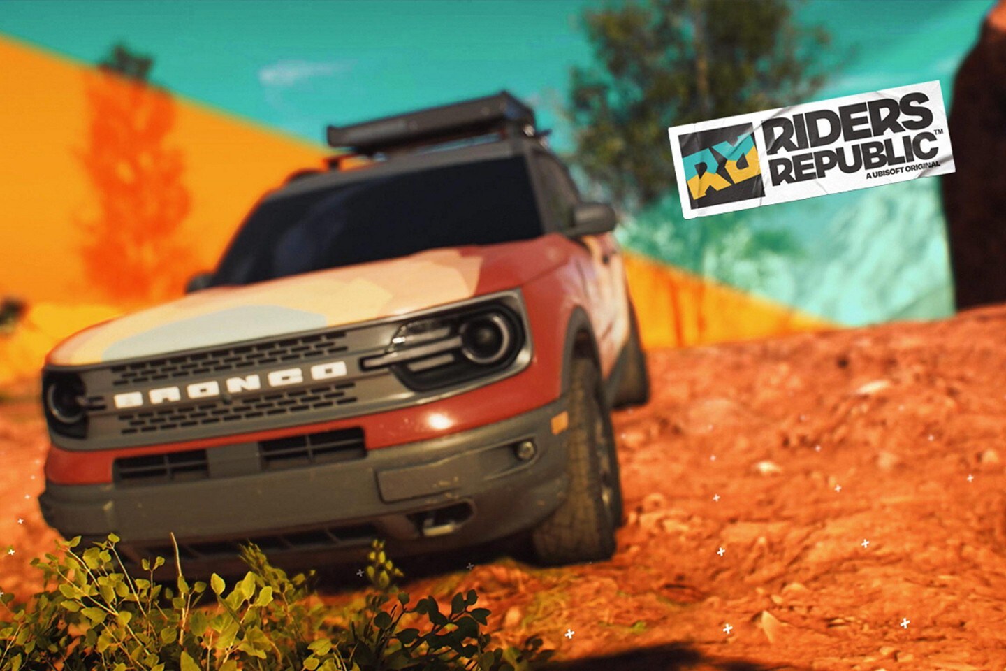 A muddy Ford Bronco™ in the Riders Republic video game