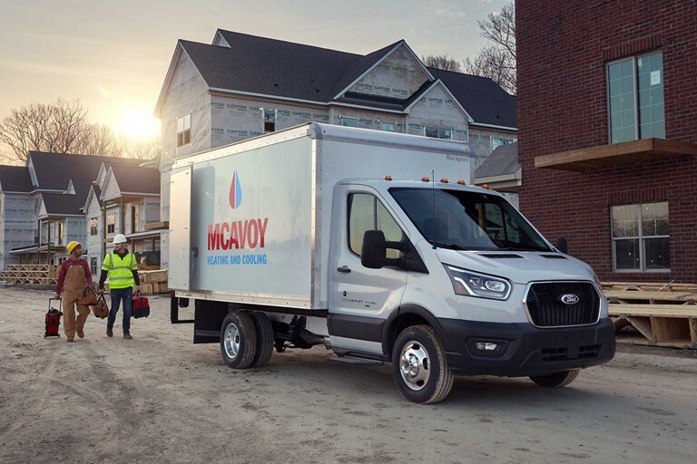 A 2020 Transit C C C A parked at a construction site