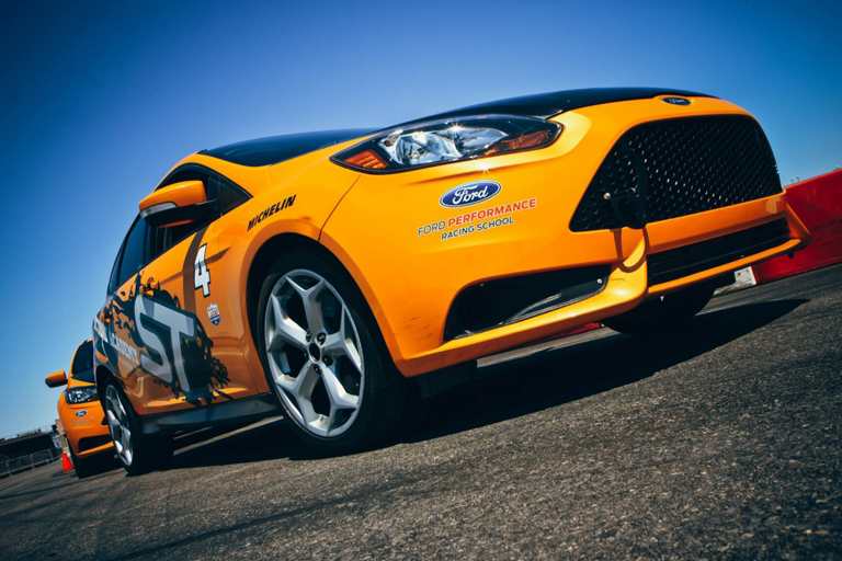 2014 Focus ST in Tangerine Scream on the Octane Academy track