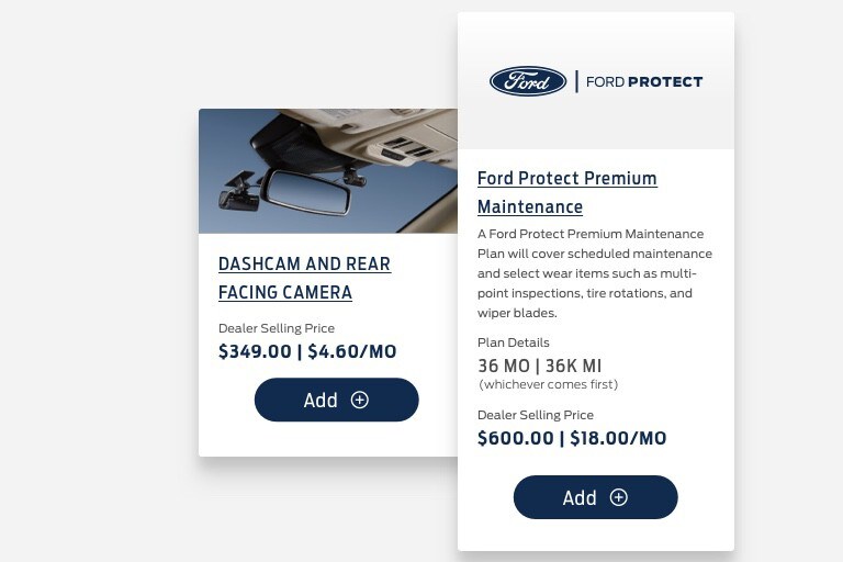 New Ford vehicle accessories and vehicle maintenance protection plans