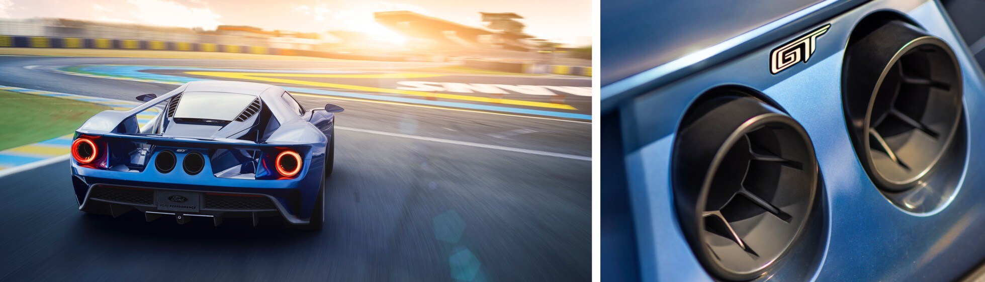 El Ford G T en la pista de carrera e imagen de escape
