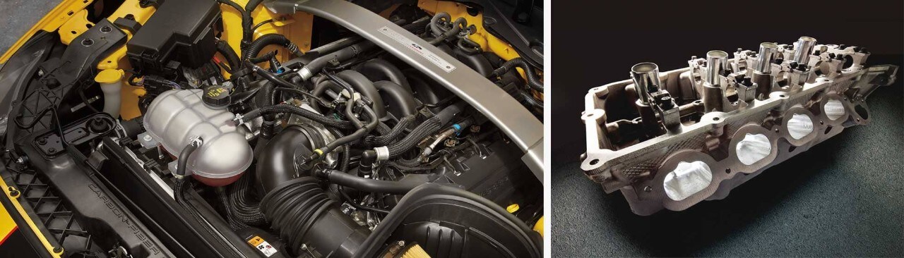El motor V 8 de 2 litros y 5 puntos y su cigüeñal plano.