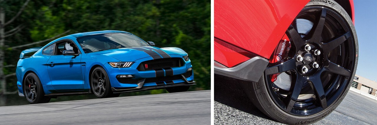 Shelby G T 350 R 2019 y primer plano de las ruedas del G T 350 R