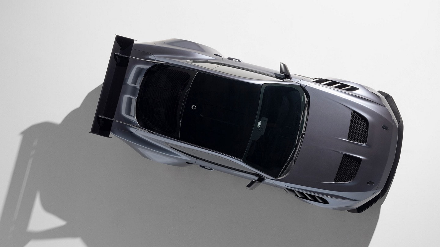 2025 Mustang® GTD overhead view - Preproduction model shown. 2025 Ford Mustang® GTD projected availability late 2024/early 2025.