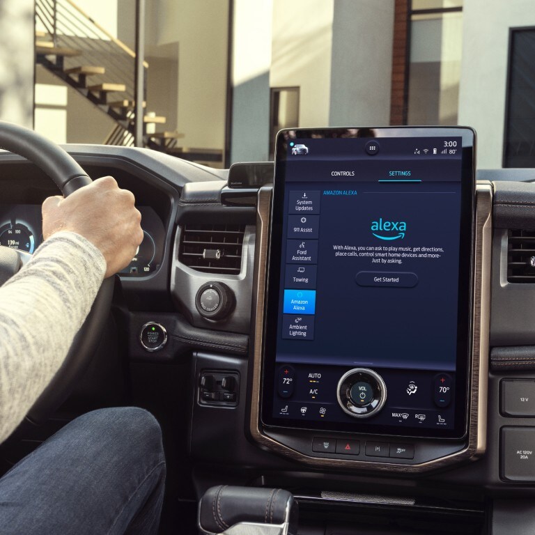 A SYNC screen displays the Amazon Alexa logo.