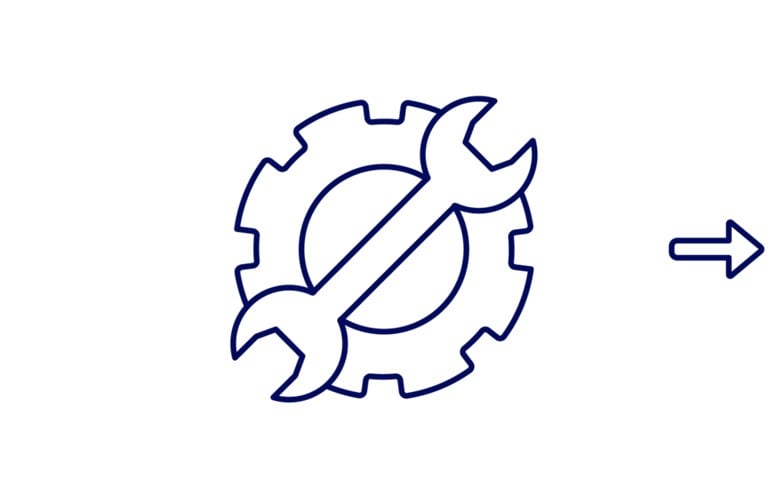 Illustration of a wrench sitting on a gear with an arrow pointing right