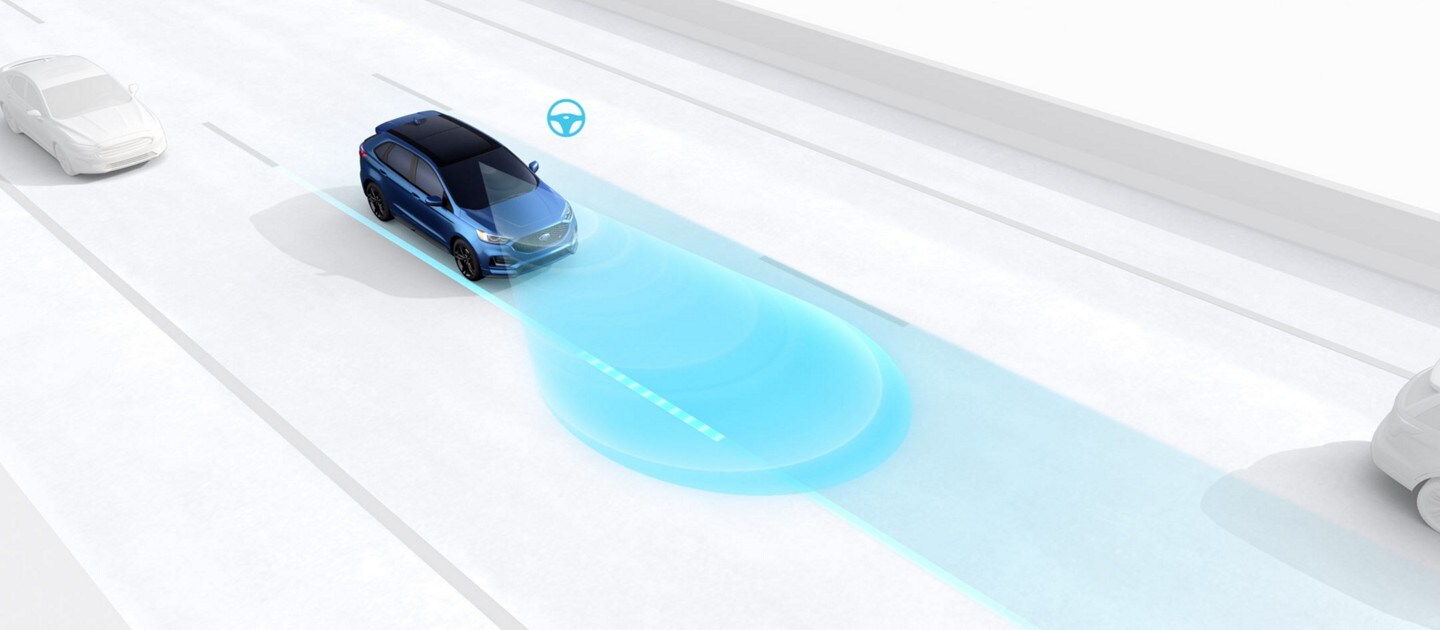 Illustration showing camera of Lane Keeping System scanning lane markers
