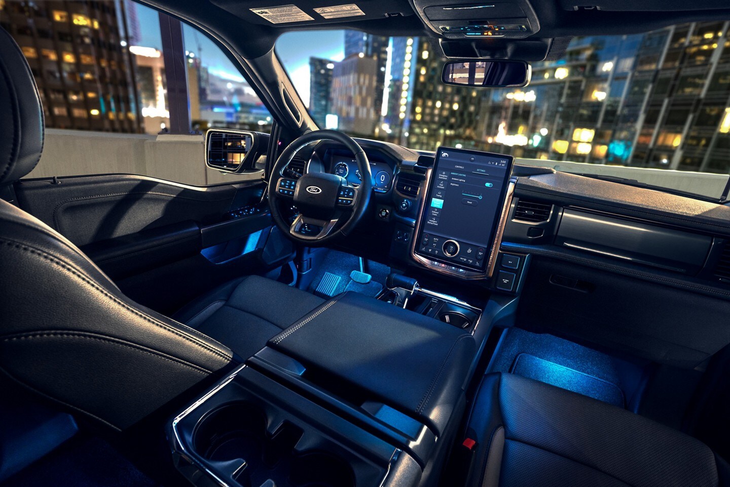 Close-up of the touchscreen display of a 2022 F-150 Lightning.