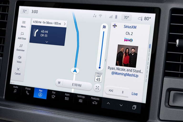 2024 Ford Super Duty® center screen showing SYNC®4 with available Connected Built-in Navigation
