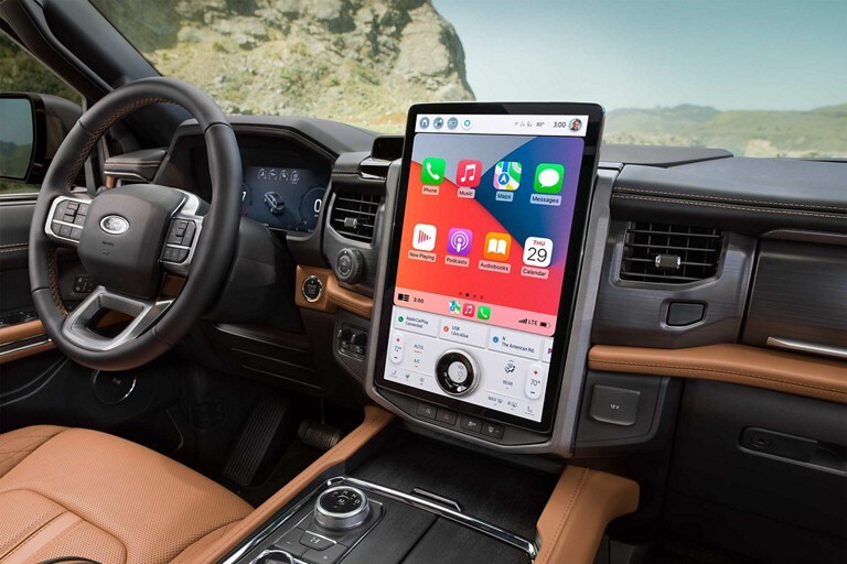 Close-up of a 2024 Ford Expedition 15.5-inch LCD capacitive touchscreen with swipe capability