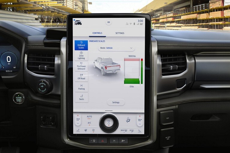 Interior of a 2023 Ford F-150 Lightning® showing the 15.5 inch portrait screen