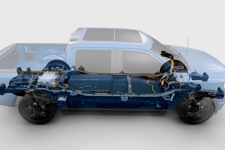 Illustration of a 2023 Ford F-150 Lightning® showing the dual motors