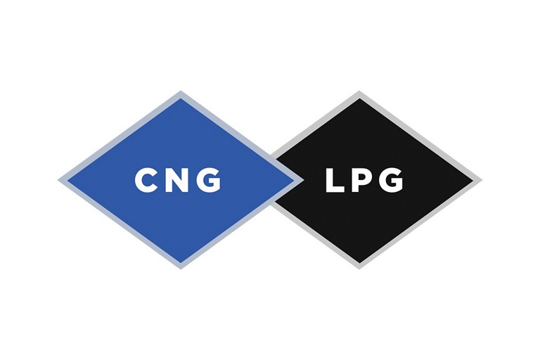 Logos correspondientes a las alternativas de gas natural o propano a la gasolina sin plomo