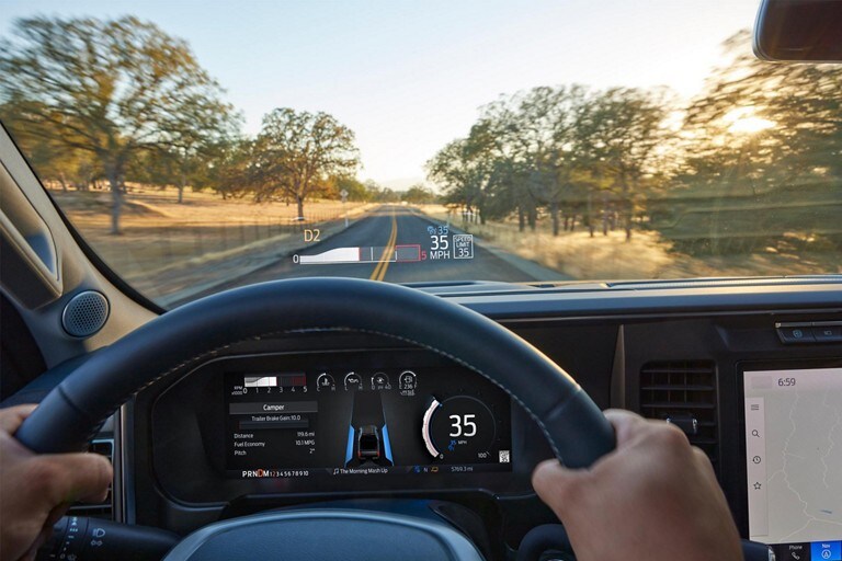 Driver perspective of the head-up display projected onto the windshield