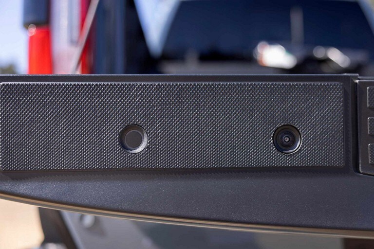 Close-up of the Tailgate Down Camera lens