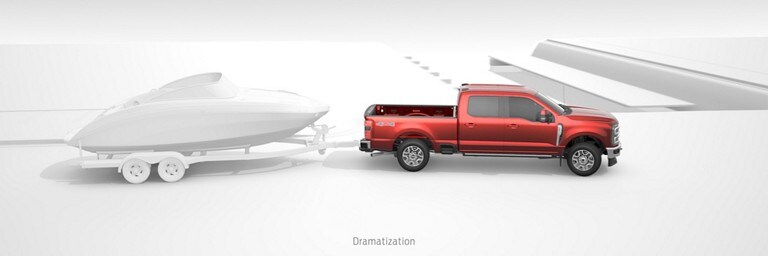 A 2024 Ford Super Duty® pickup hauling a boat