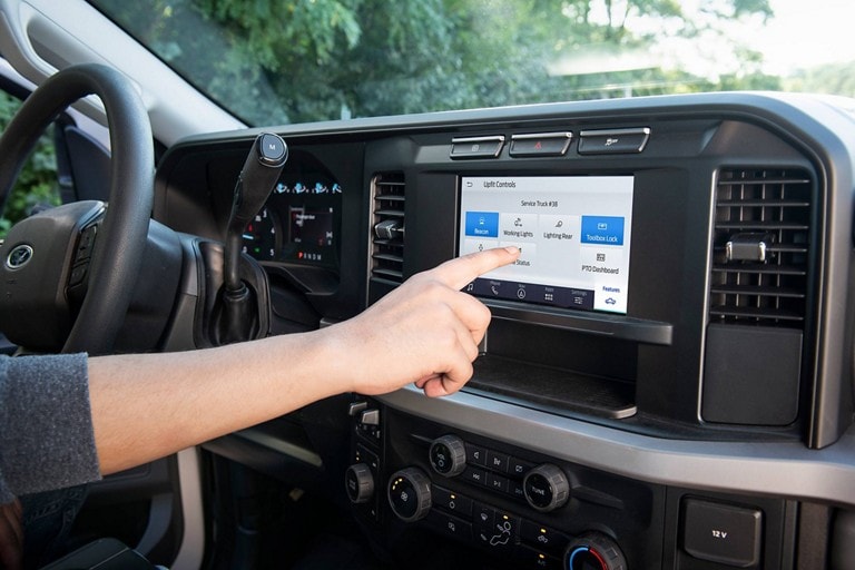 Close-up image of the 8-inch LCD touchscreen