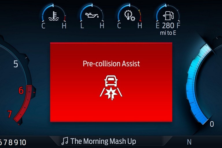 Computer-graphic video highlighting the Pre-Collision Assist with Emergency Braking and Forward Collision Warning feature