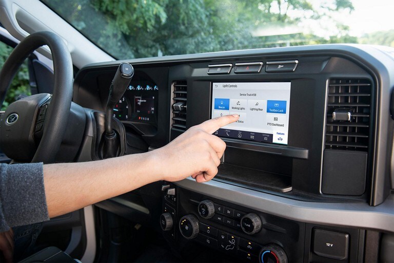 Close-up of the 8-inch LCD touchscreen