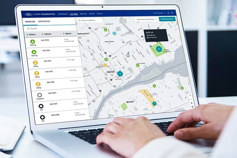 Available Ford Telematics screen on an open laptop