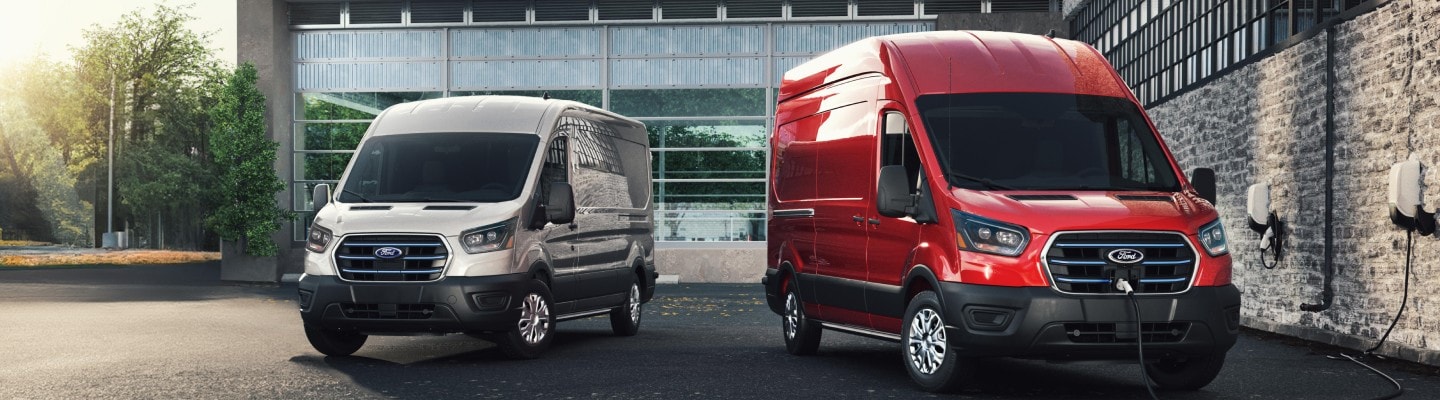 White  and Red Ford  Van in an underground garage