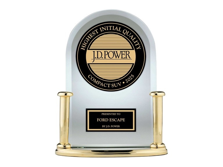 J.D Power Award trophy showcasing the 2025 Ford Escape