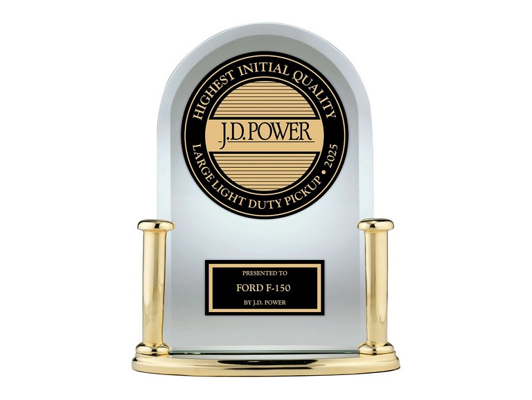 J.D Power Award trophy showcasing the 2025 Ford F-150