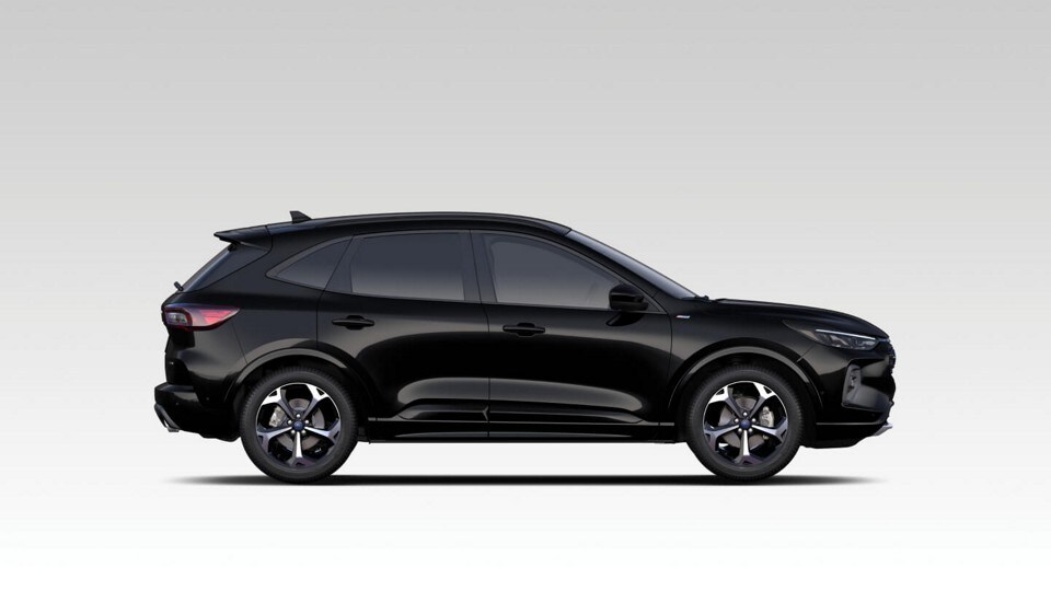 Photo illustration of the side view of a black 2025 Ford Escape® ST-Line Elite SUV.