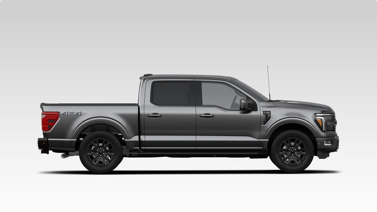 Photo illustration of the side view of a gray 2024 Ford F-150® Platinum truck.