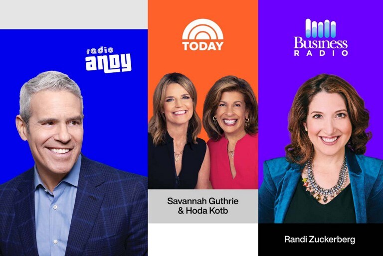 Three columns for SiriusXM talk channels with Andy Cohen, The Today Show, and Business Radio program hosts.
