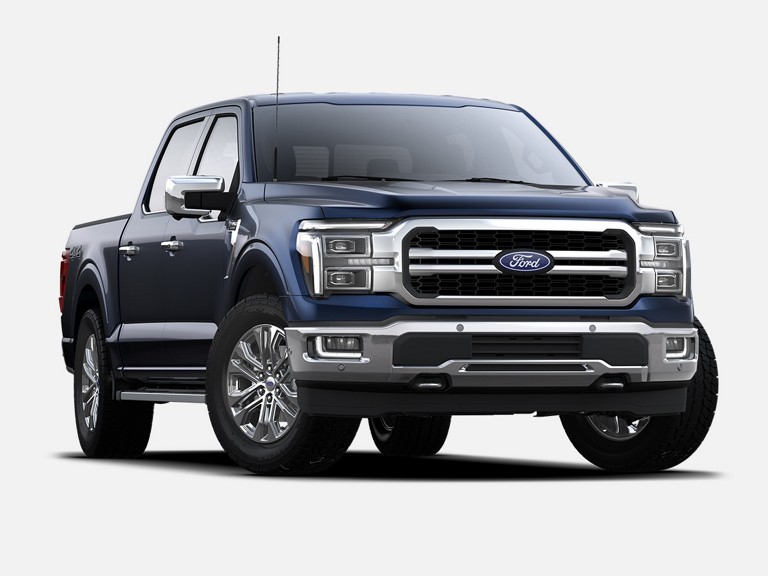 A blue Ford F-150 hybrid pickup truck