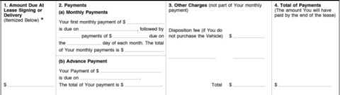 Lease Agreement Section showing different monetary amounts owed at different points of the lease