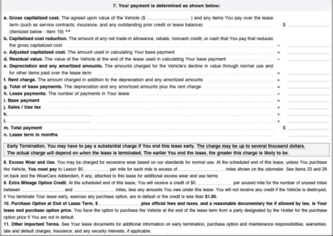 Lease Agreement Section that shows you how your payment is calculated